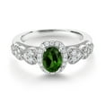 thumbnail image 2 of Gem Stone King 925 Sterling Silver Green Chrome Diopside and White Moissanite Engagement Ring for Women | 0.88 Cttw | Oval 7X5MM | Gemstone Birthstone | Size 5, 2 of 3