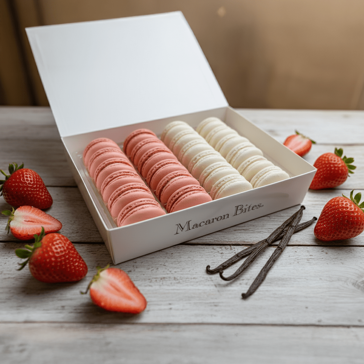 Macaron Bites, Vanilla Macaron Cookies, 24 Count, Elegant Gift Box