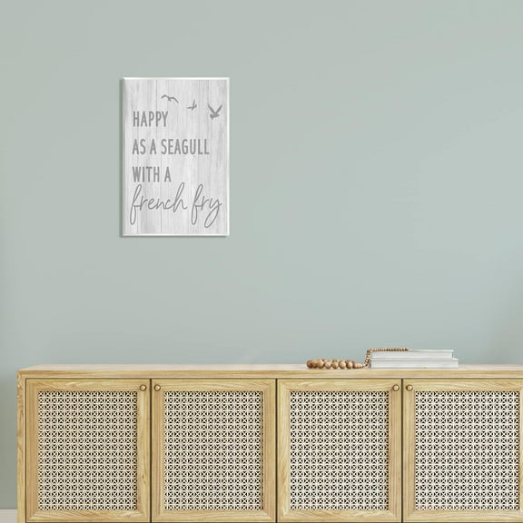 Stupell Industries Funny Happiness Phrase Rustic Seagull Beach Humor Graphic Art Unframed Art Print Wall Art, Design by Daphne Polselli