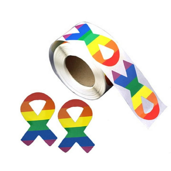 Large Rainbow Ribbon Stickers (250 per Roll)