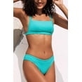 thumbnail image 3 of Women's Bikini Swimsuit Bandeau Ribbed Aqua Blue Two Piece Bathing Suit, 3 of 4
