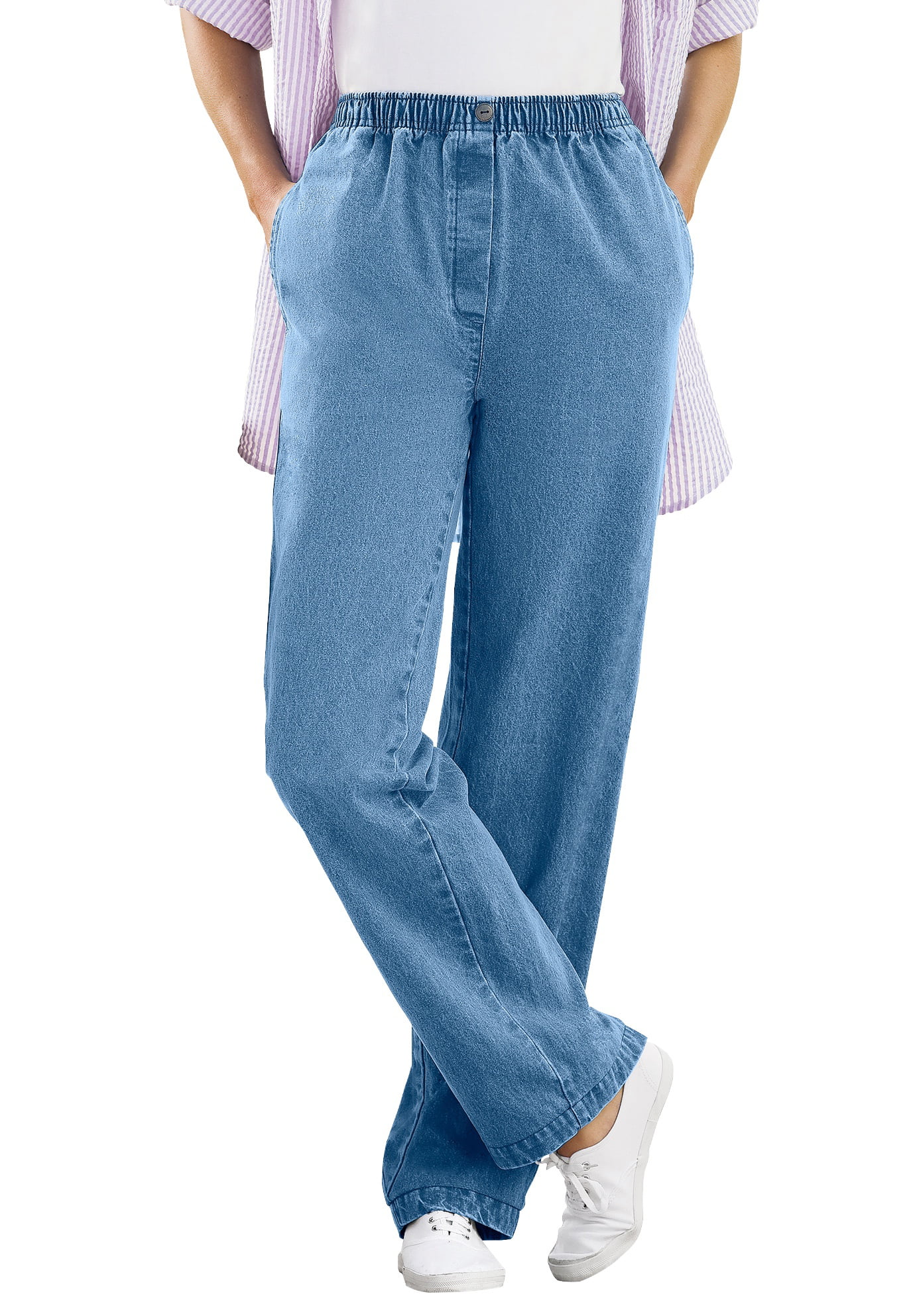 Gylden forstene Variant Woman Within Women's Plus Size Petite Elastic-Waist Cotton Straight Leg  Pant Pant - Walmart.com