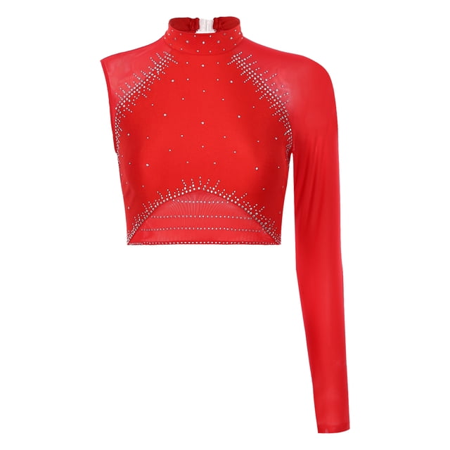 vastwit Costume de Danse pour Femmes Manches Longues Ballet Entraînement Gym Course Hauts Rouge m