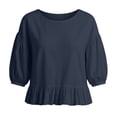 thumbnail image 4 of Women's Puff Half Sleeve Peplum Tops Loose Fit Blouse Casual Work Business Summer Shirts Keyhole Back Tie Neck, 4 of 5
