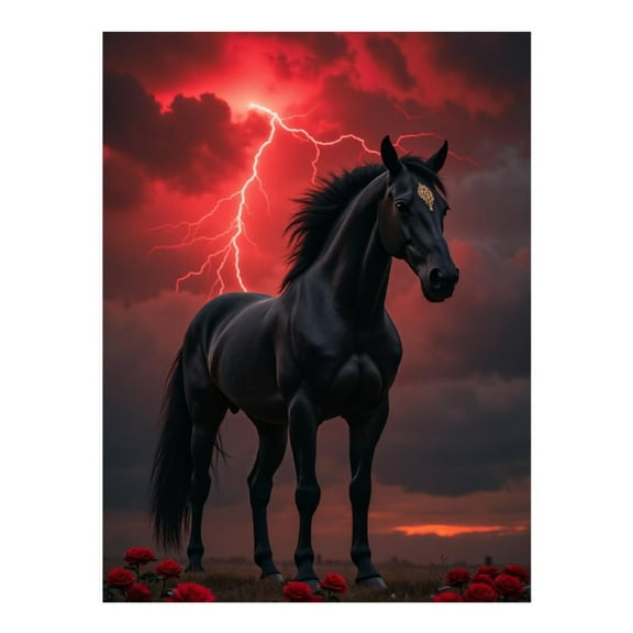 Diamond Art Kit for Adults, Black Horse Red Sky Roses Diamond Painting for Adults Beginners, 5D DIY Diamond Art Painting Kits, Colorful Diamond Painting Craft for Home Decor 12x16