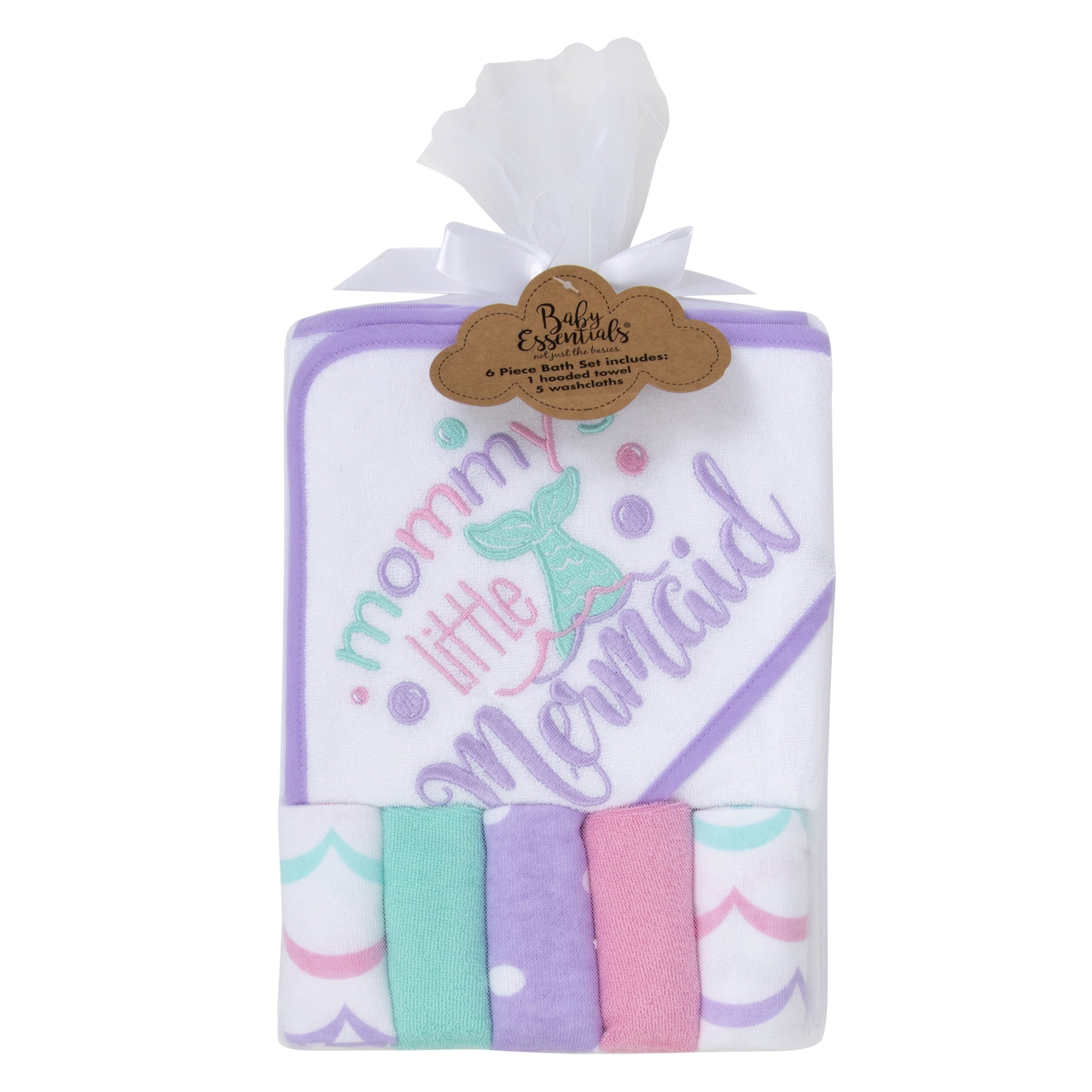 Baby Essentials 6 Piece Bath Towel Washcloth Set Infants Toddlers 6 – 12 Months Bath, Shower, Beach, Pool in Mommy's Mermaid