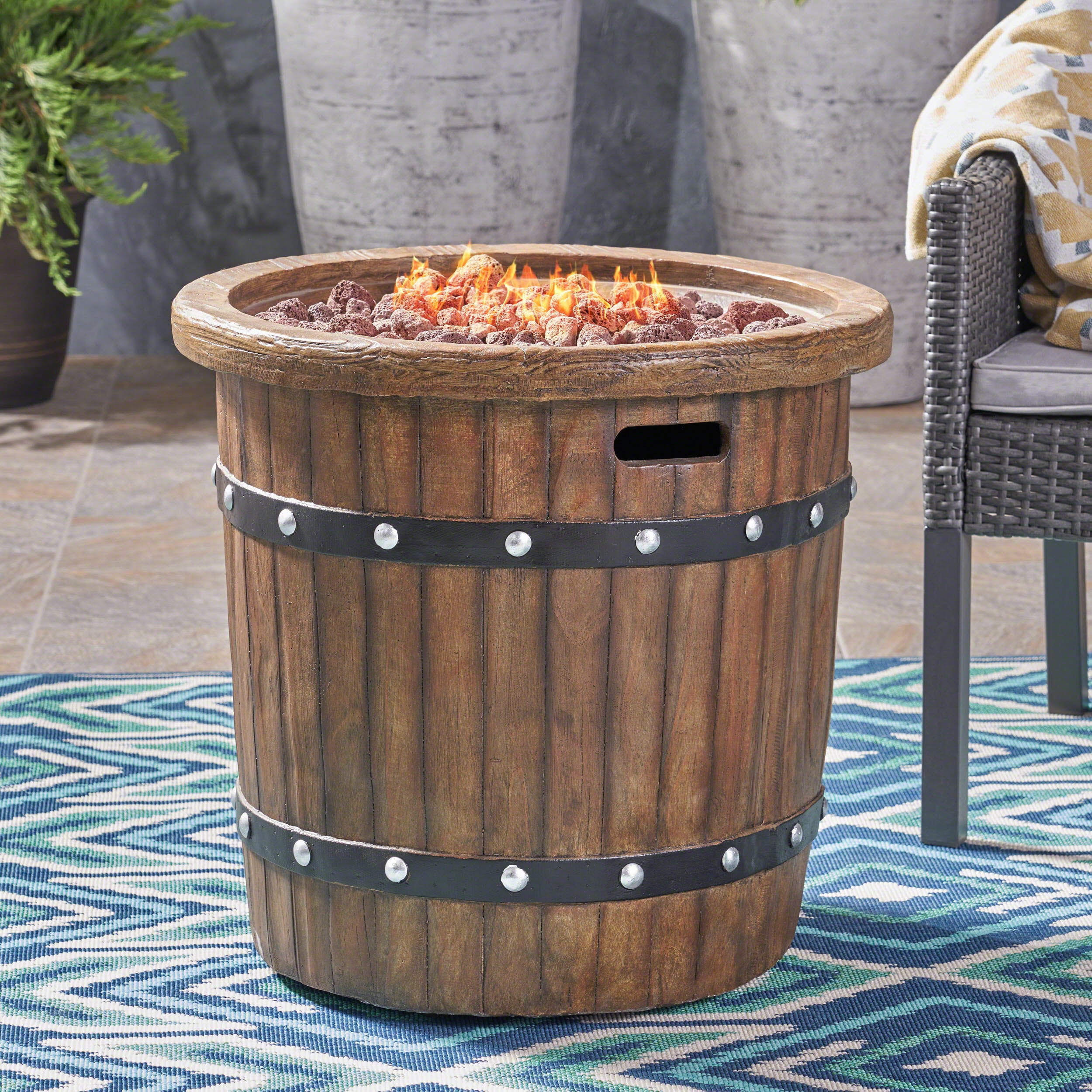 GDF Studio Muriel Outdoor 25" Light Weight Concrete Round Fire Pit 40K BTU, Dark Brown