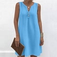 thumbnail image 4 of TEAJOPSUU Womens Cotton Blend Dresses Casual V Neck Sleeveless Dresses Button Placket Dresses Relaxed Fit Flowy Sundress Blue, 4 of 5