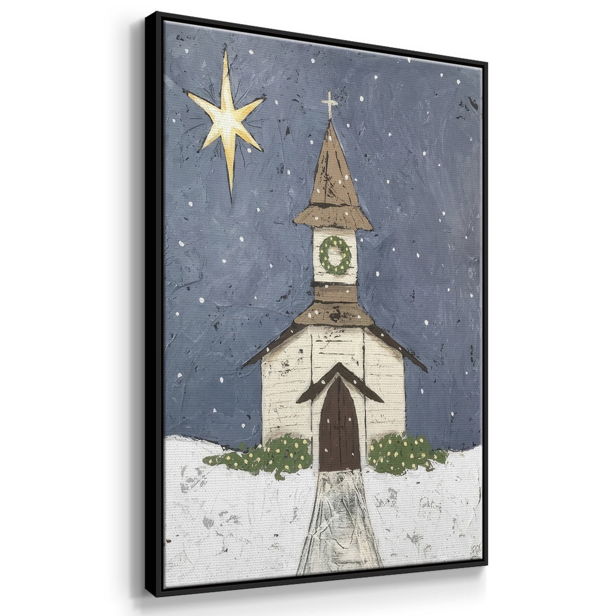 A Silent Night III - Framed Gallery Wrapped Holiday Canvas - 27 x 41 - Black Frame