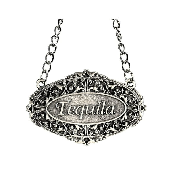 Heritage Pewter Tequila Liquor Decanter Label – Tequila Liquor Tag with Adjustable Chain | Perfect for Housewarming Gift, Parties, Holidays, & Anniversaries | Expertly Crafted Fine Pewter