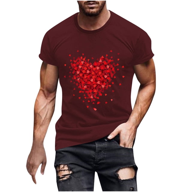 Yuzhih T-Shirts Assortis pour la Saint-Valentin pour Couples, Imprimé Mignon et Graffiti, Manches Courtes, Unisexe, Grande Taille, Col Rond