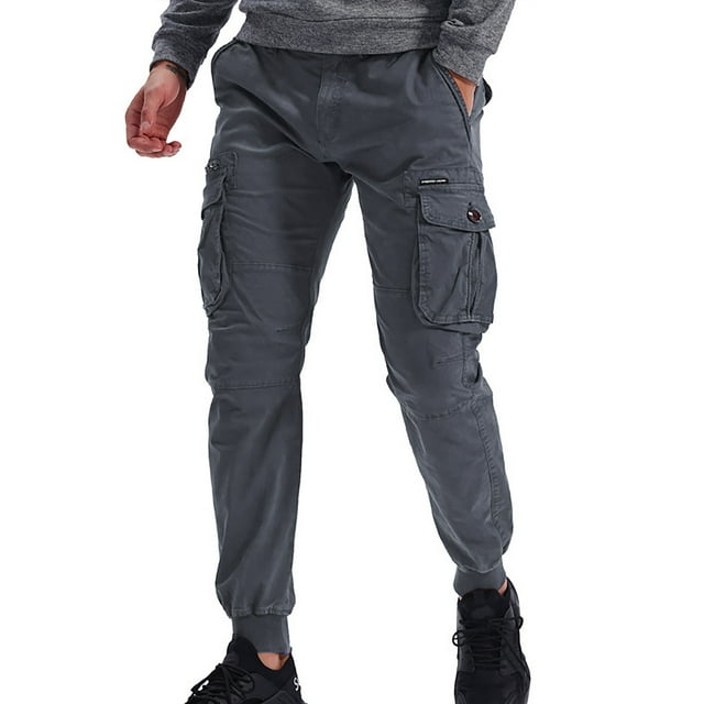 Pantalones largos para hombre, informales, lisos, con bolsillo, cintura elástica, para exteriores, con cordón ajustable, para trabajo