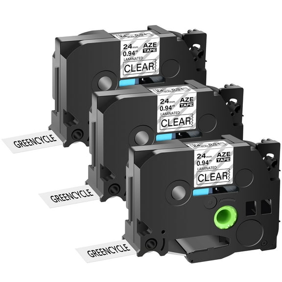 GREENCYCLE 3PK Compatible for Brother P-touch Black on Clear 24mm 8m TZ TZe TZe-151 TZ-151 TZe151 TZ151 Laminated Label Tape use in PT-330 PT-350 PT-520 PT-530 PT-540 PT-550 Label Maker