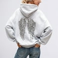 thumbnail image 2 of Women's Graphic Hoodies Plus Size Sparkly Wing Graphic Long Sleeve Pullover Sweatshirts Fall Winter Outfits Casual Loose Fit Tops, 2 of 7