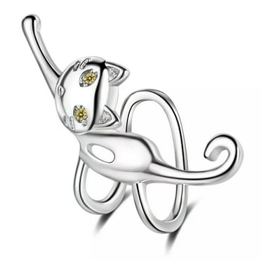 EOEMY 1Pcs 925 Sterling Silver Cat Clip On Earring No Ear Hole Piercing Ear Cuff