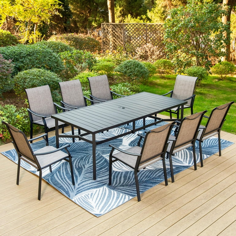 MF Studio 9 Piece Patio Dining Set with High Back Sling Chairs Large Table for 8 Person Black Gray Walmart