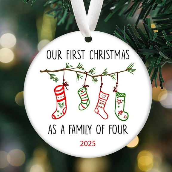 Belvo Ceramic Ornament Family of Four 2025 Baby Footprints Seasonal Holiday Keepsake Accent, 1PC