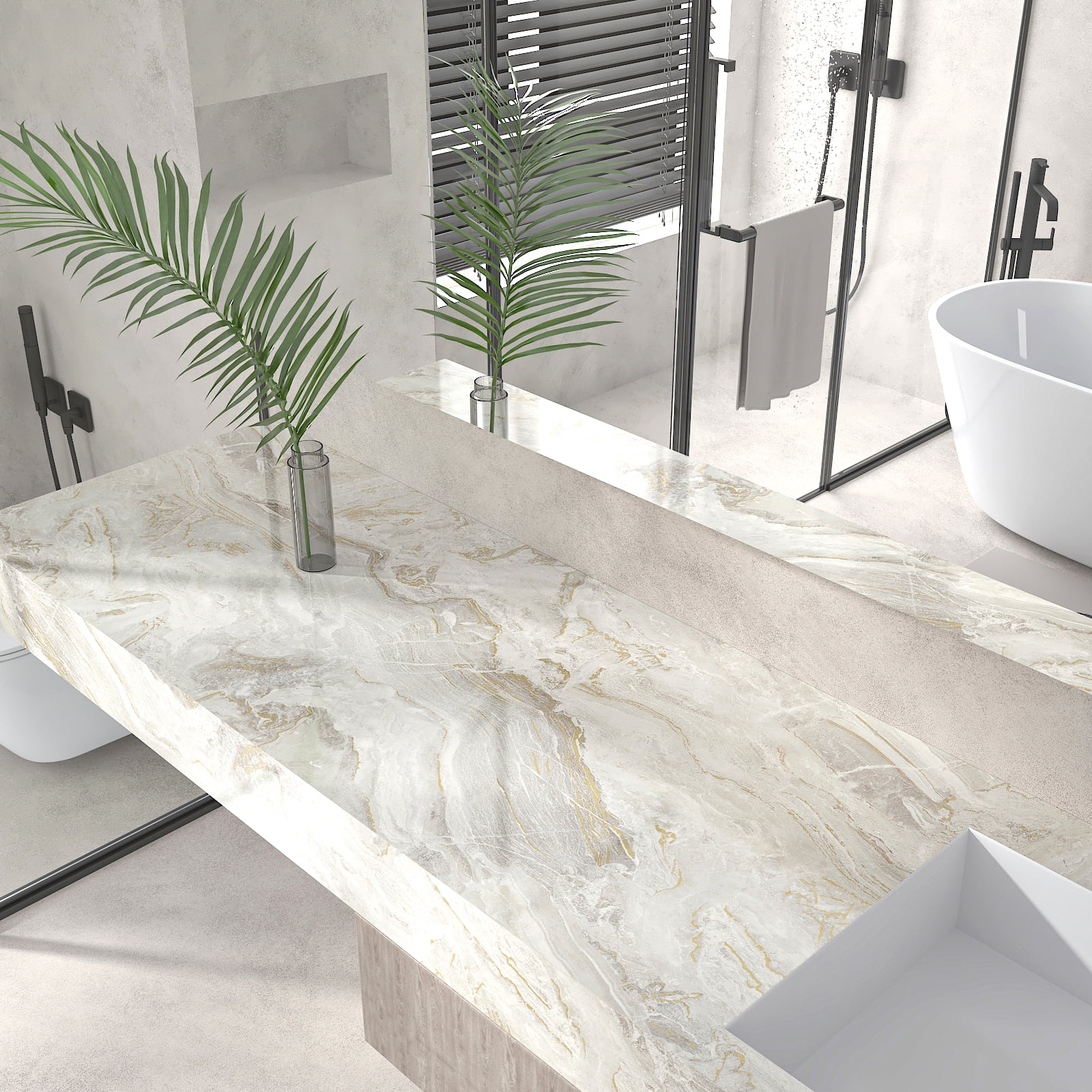 CHIHUT Marble Peel and Stick Contact Paper for Countertop Waterproof Thick Beige Gold Marble Wallpaper for Kitchen Self Adhesive Marble Wall Paper Glossy Vinyl Roll for Cabinets Furniture 17.7"x236"