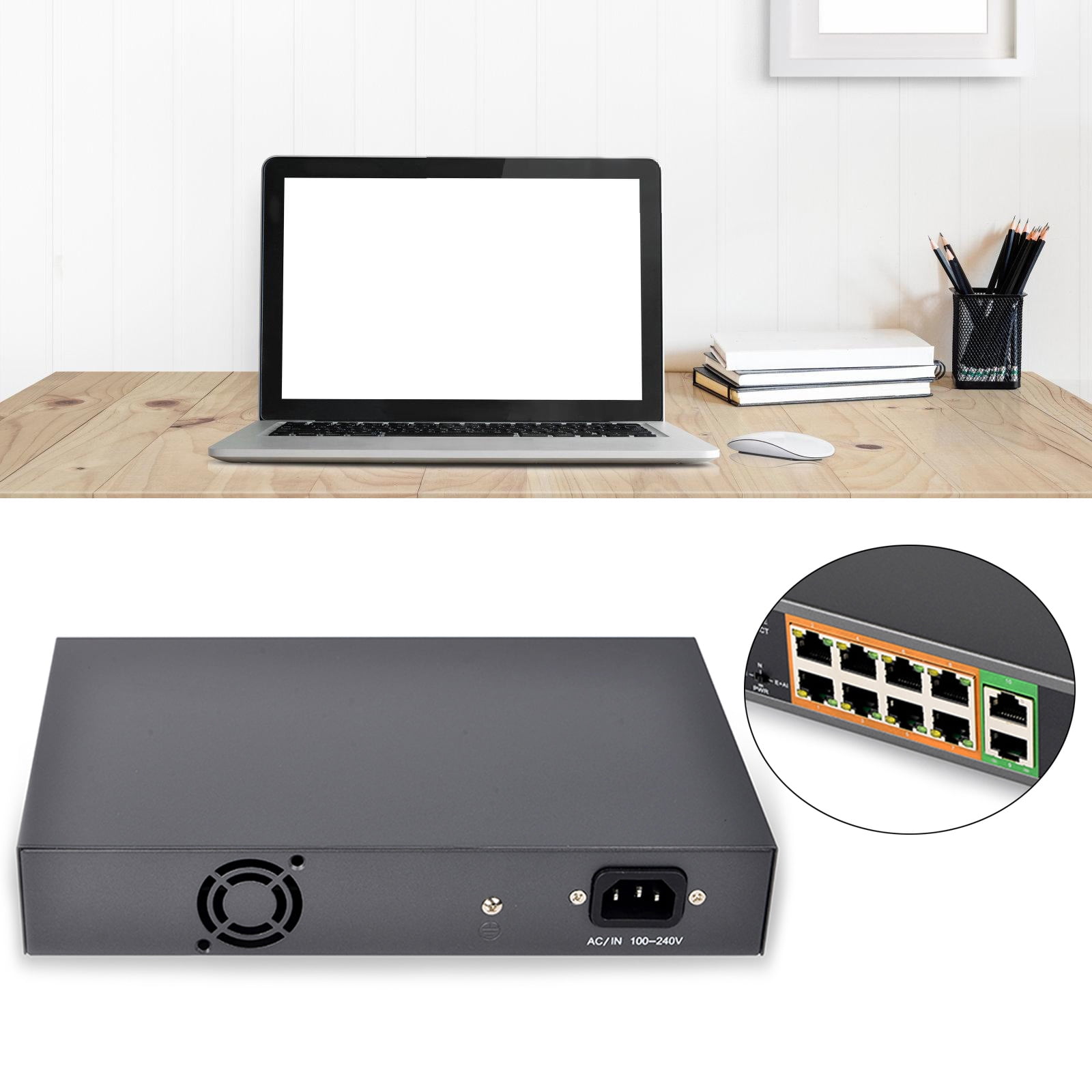 10 Port Gigabit Power Ethernet Switcher with 8 1000Mbps Unmanaged Networking Switcher for Home Networking