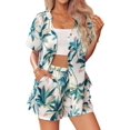 thumbnail image 3 of Ekouaer Womens Hawaiian 2 Piece Outfit Short Sleeve Button Down Shirt and Shorts Tracksuit Lounge Set, 3 of 5