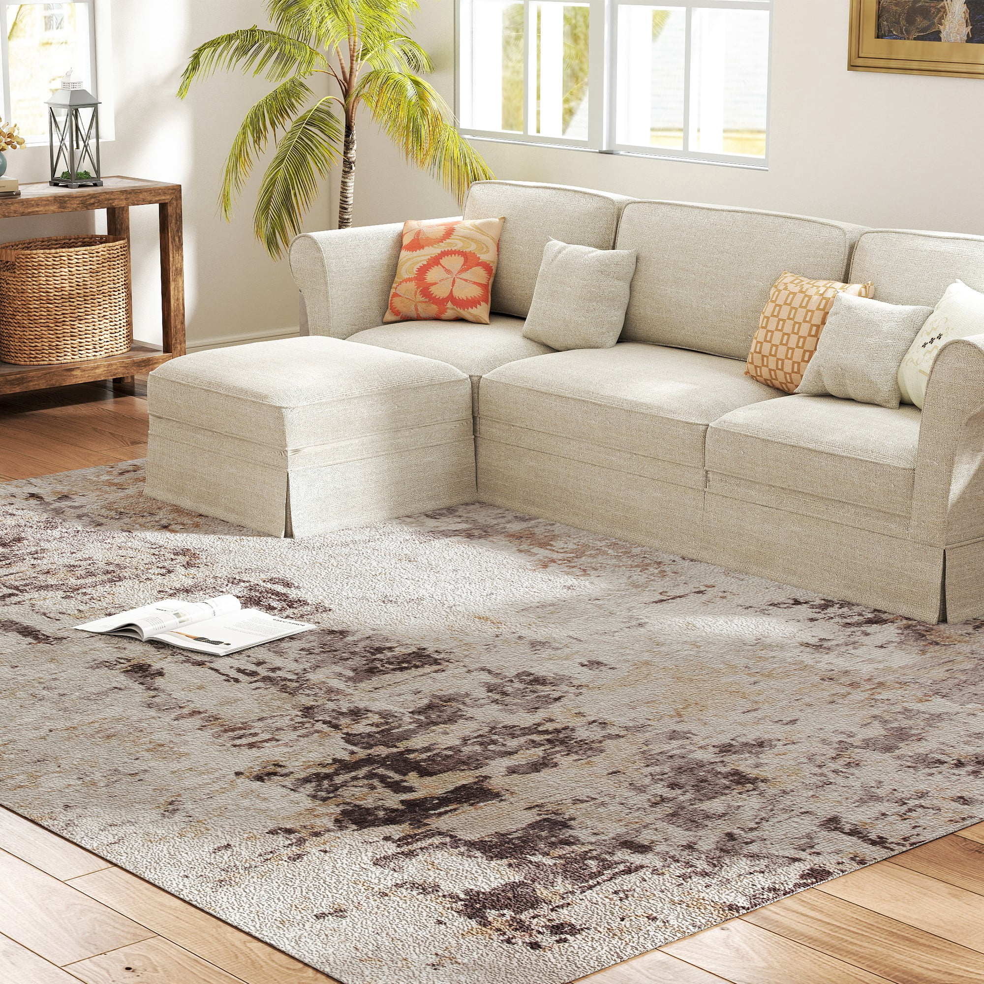 Area Rug 120.1"x96.1" Chenille Soft Non-Slip TPR Backing Machine Washable Rug for Living Room Bedroom