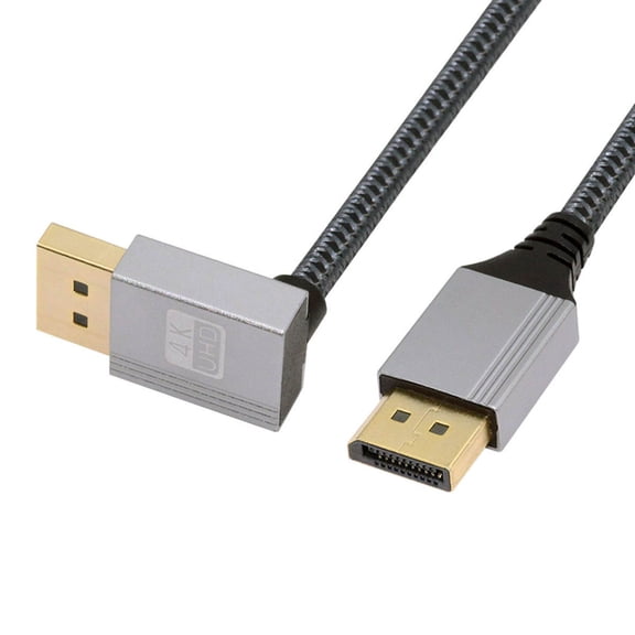 JSER 100cm Down Angled DisplayPort DP to DP Cable 4K 60hz Cable Silver Sleeve Ultra-HD UHD 90 Degree for Desktop Laptop Monitor Graphics Card