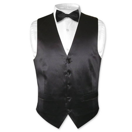 Biagio Men's SILK Dress Vest & Bow Tie Solid BLACK BowTie Set for Suit or