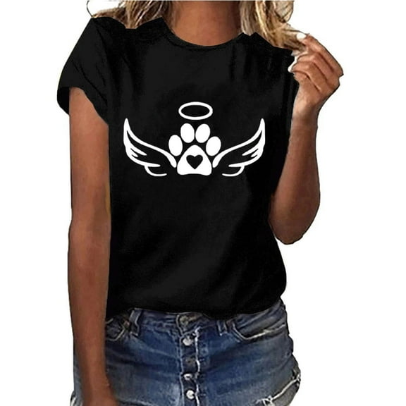 Babysbule Women's New Arrivals Shirts Valentine's Day Fashion Woman Causal Round Neck Floral Printed Blouse Short Sleeve T-Shirt Tops