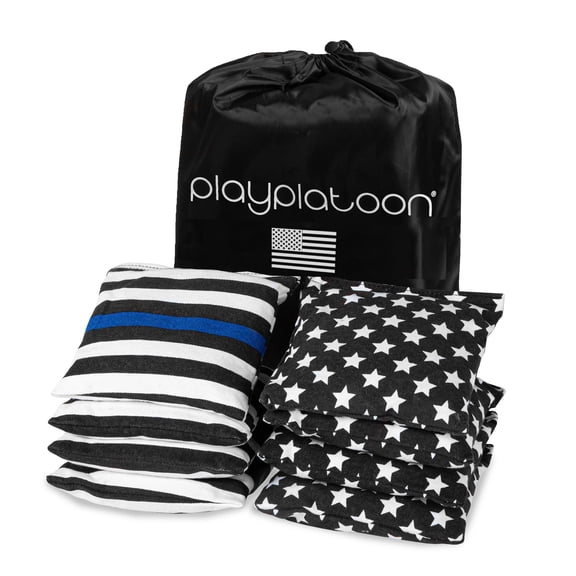 Play Platoon Weather Resistant Cornhole Bean Bags Set of 8 - Regulation Size & Weight - Thin Blue Line American Police Flag Corn Hole Bags