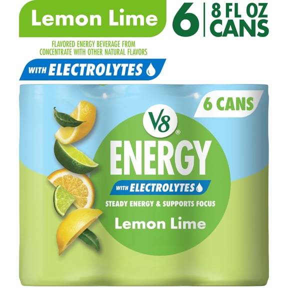 V8 Energy with Electrolytes Lemon Lime Energy Drink, 8 fl oz Can (6 Count)