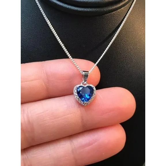 2.20Ct Heart Lab Created Sapphire & Diamond Halo Pendant 14k White Gold Plated