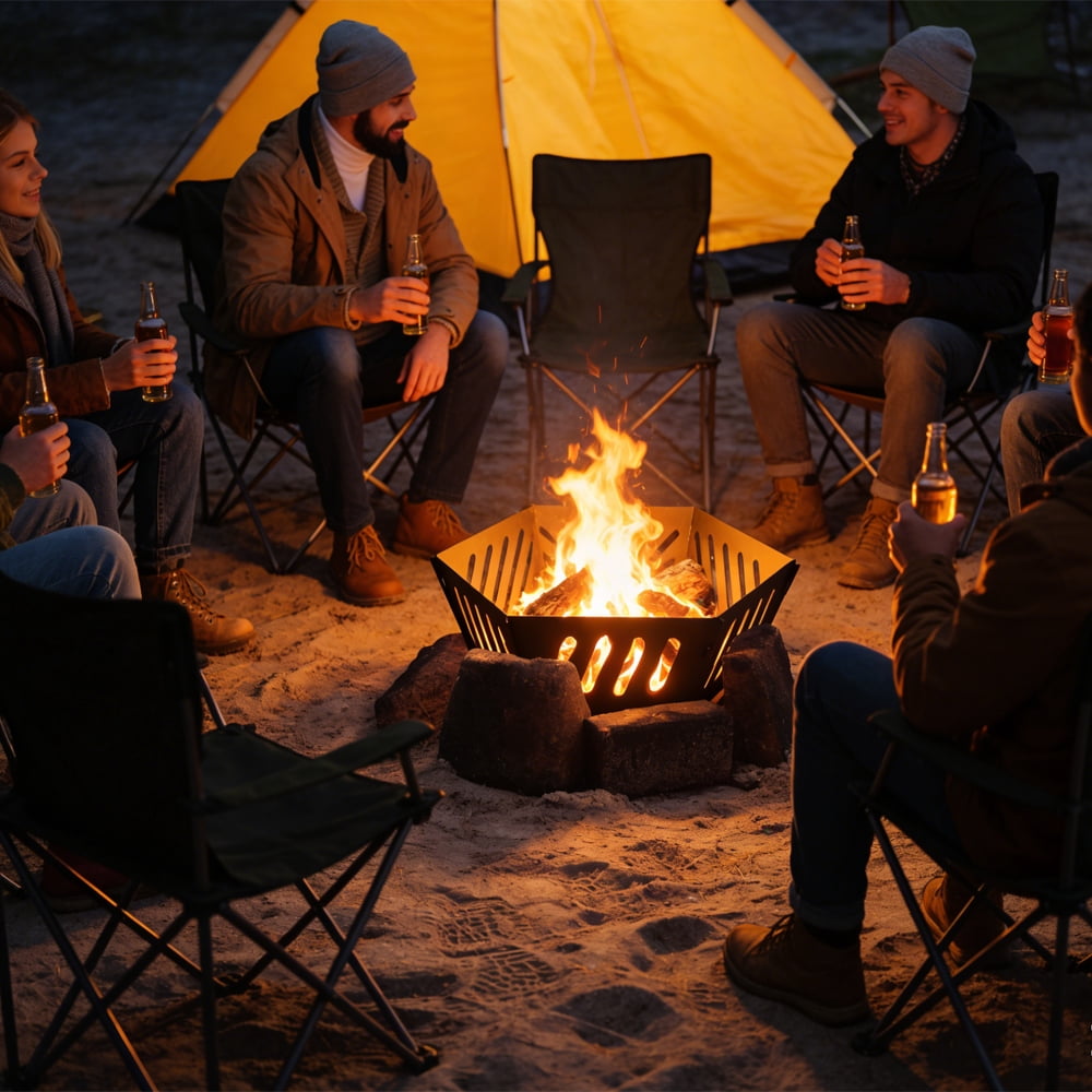 26 Inch Portable Wood Burning Fire Pit Collapsible Outdoor Firepit with Carry Bag for Camping Patio Backyard  LJH