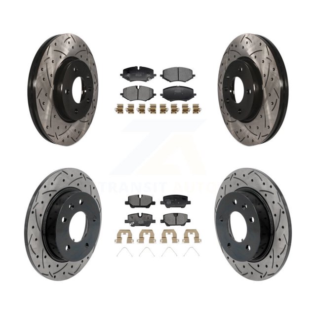 Transit Auto Front Rear Coated Drilled Slotted Disc Brake Rotors and Ceramic Pads Kit for Car Chevrolet Trailblazer Buick Encore GX KDT-101330