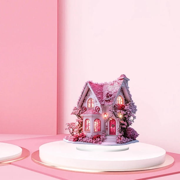 Adorno de acrílico con forma de cabaña de cerezo en flor, decoración plana 2D, decoración ligera y decorativa para el día de San Valentín para la mesa