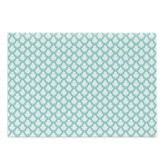 Ethnic Cutting Board, Moroccan Mosaic Tile Pattern Abstract Middle Eastern Motifs Work of Art, Decorative Tempered Glass Cutting and Serving Board, Large Size, Turquoise, by Ambesonne