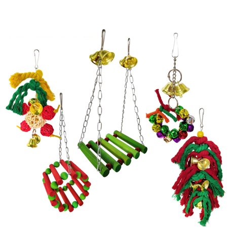 Christmas Parrot Toy Set: 5PCS Hanging Colorful Bird Perch Swing Parrot Chew Toy