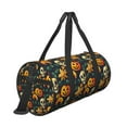 thumbnail image 3 of Xecao Halloween Skull print Round Travel Duffel Bag is a foldable gym bag with an inner pocket, perfect for travel sports, 3 of 8
