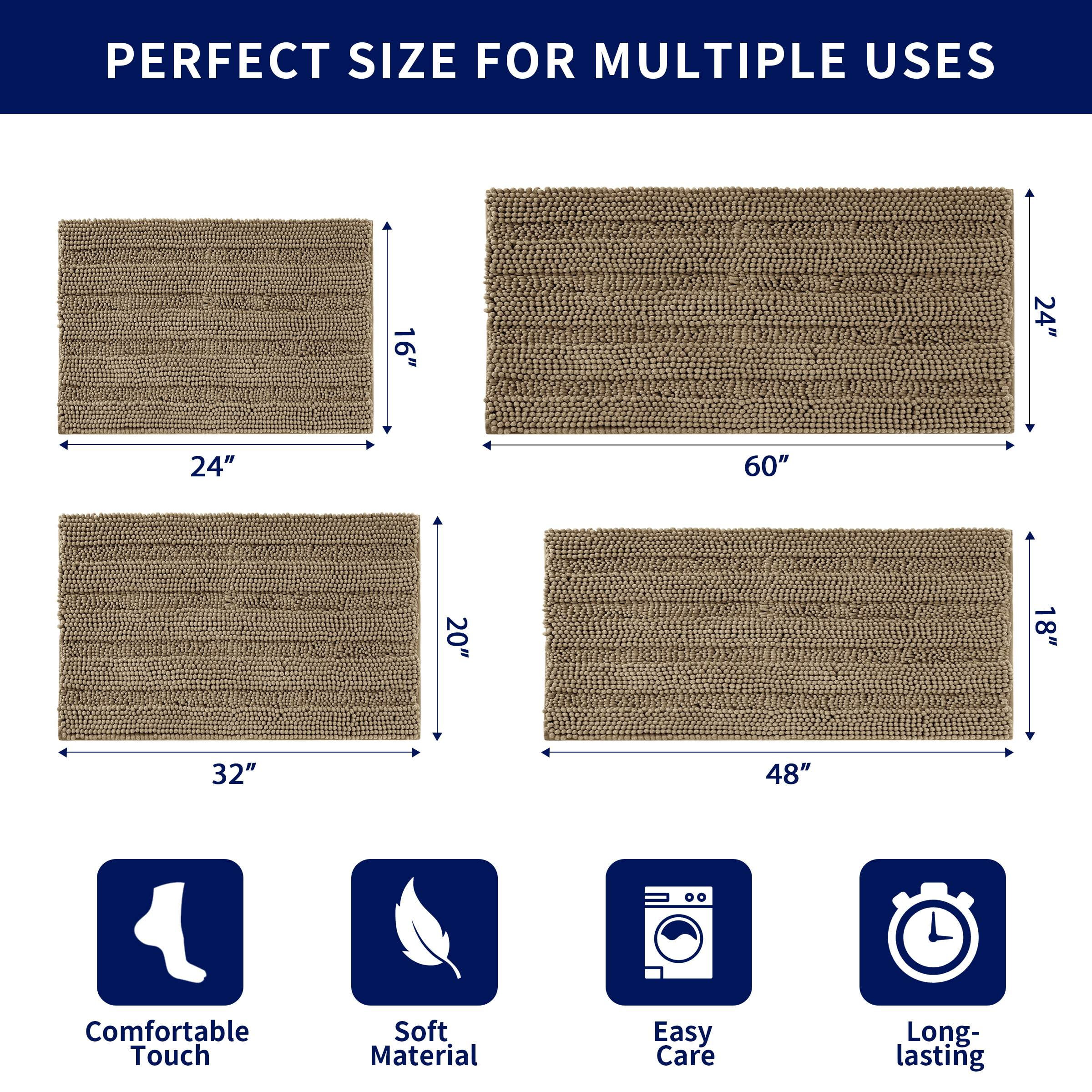 Subrtex Bathroom Rugs Non-Slip Chenille Soft Striped Plush Bath Mat (Sand, 16"x24"+20"x32")