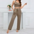 thumbnail image 5 of QUYUON Women 3 Piece Lounge Set Casual Long Sleeve Open Front Cardigans Jackets with Pocket Belted Sleeveless Crop Tops and Drawstring Elastic Waist Pants Fall Outfits Khaki XL, 5 of 8