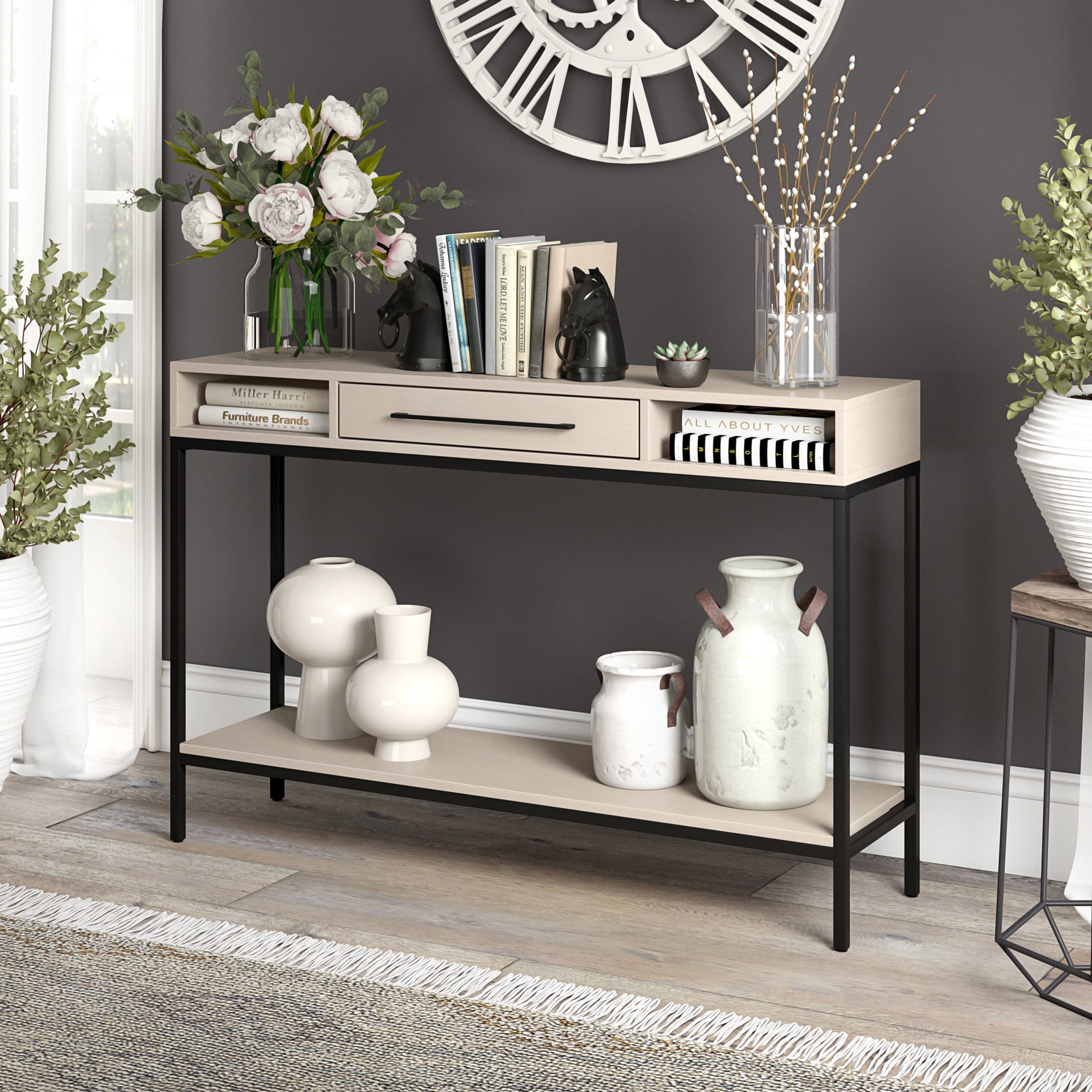 Evelyn&Zoe Modern/Contemporary 45" Wide Blackened Bronze/Alder White Console Table