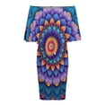 thumbnail image 5 of Purple Blue Mandala Pattern Women's Off The Shoulder Ruffles Summer Wedding Guest Loose Casual Party Beach Dress, 5 of 9