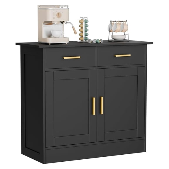 Buffet Cabinet with Storage - Buffets & Sideboards Kitchen Storage Cabinet, Wood Console Table Coffee Bar Accent Cabinets for Living Room Dining Room Entryway Small 2 Doors & Drawers, Black 35.4"W