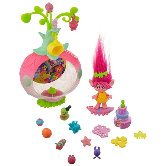 Dreamworks Trolls Sparkle Surprise Party Pod Playset with Color-Changing Poppy Figure, 9 Critters, 8 Accessories & Color-Changing Sticker Sheet
