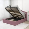thumbnail image 3 of Relax & Rejuvenate Upholstered Platform Bed Frame Full Size Gas Lift Up Storage Bed with Headboard, Storage Underneath, Steel Slat Support with Hydraulic Storage System Pink, 3 of 10