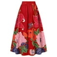 thumbnail image 4 of Baberdicy Maxi Skirt Women Bohemian Floral Print Skirt High Waist Party Beach Big Hem Long Skirts with Pockets Red, Size:S-XXl, 4 of 4