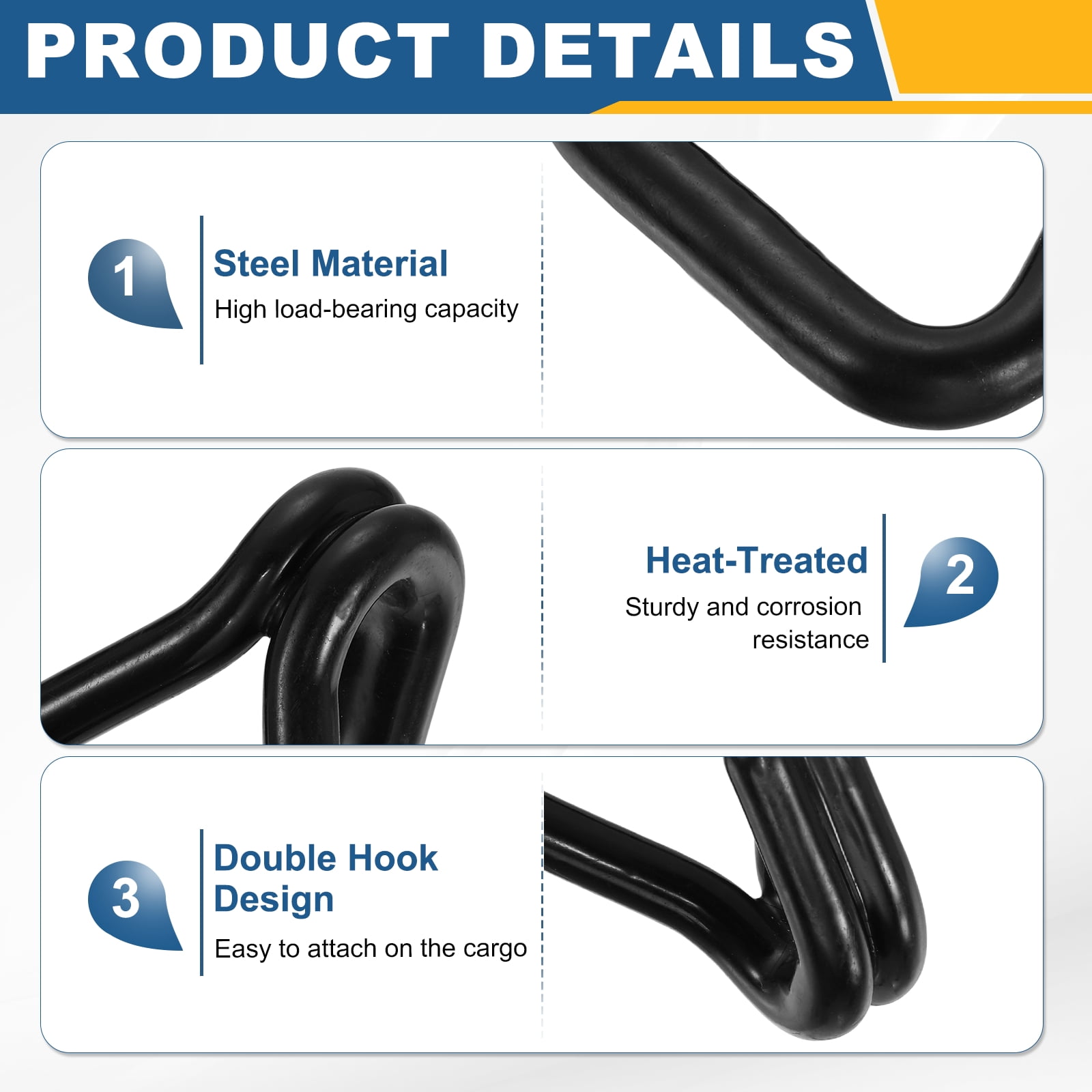 Uxcell 4Pcs Double J Hook, 9mm Dia 11023 lbs Ratchet Strap Tie Down Hook for 2" Tie Down Straps Wedding, Cars Trucks Trailers, Double Row Hooks Binder Accessories