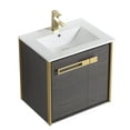 thumbnail image 2 of Fine Fixtures Oakville 24 in. W x 18 in. D x 33 in. H Wall Mounted Bathroom Vanity in Black Coal Oak with White Ceramic Sink - Satin Brass hardware, 2 of 8