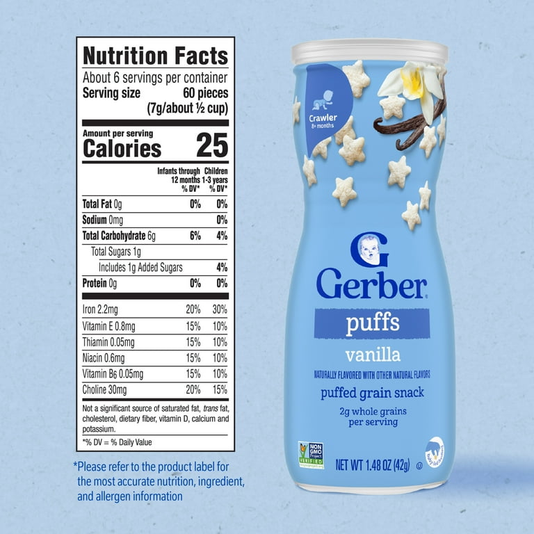 Gerber Vanilla Puffs Baby Snacks Stage 3, Whole Grain, oz