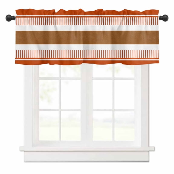 Boho Orange Valances for Windows and Brown Striped Geometric Retro Farmhouse Rod Pocket Curtain Valance Window Treatment Short Curtains for Kitchen Living Room, 54"x18"
