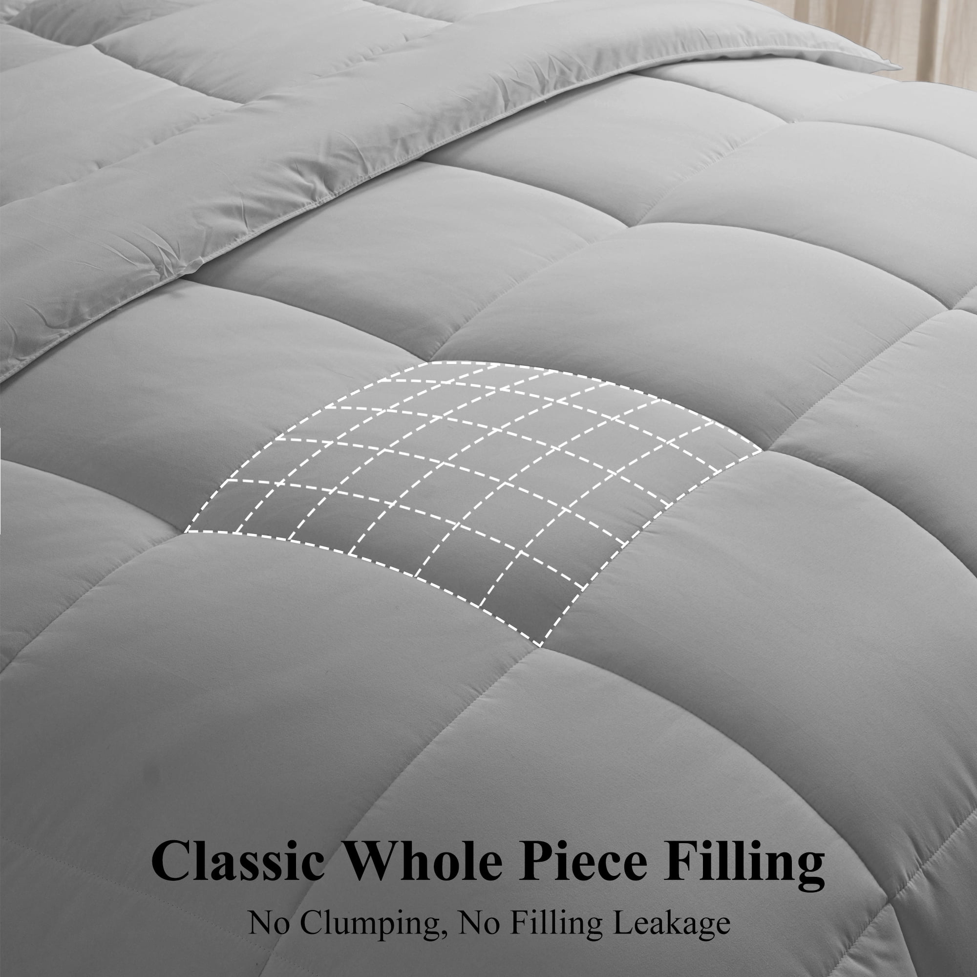 EMONIA Luxury 300GSM Comforter Duvet Insert,Quilted Comforters King Size w 8 Tabs, Soft Down Alternative Bedding Blanket, Hotel Cooling Comforters All Season Duvet (Light Gray, King 90 x 102Inches)